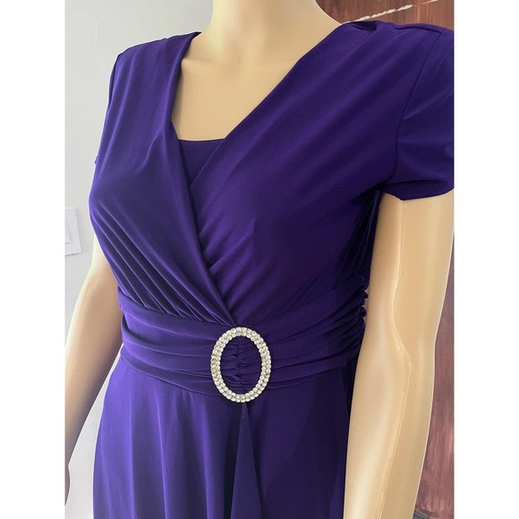 Johns Girl Royal Purple Vintage Faux Wrap Studded Broach Midi Dress Size 6 - Picture 4 of 7